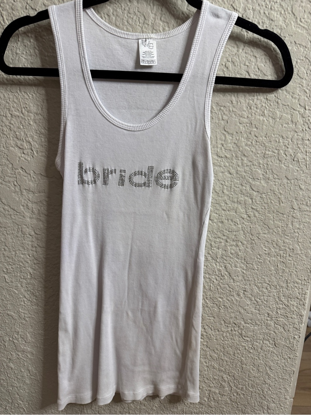 White 'Bride' Embellished Tank Top Large Rhinestones